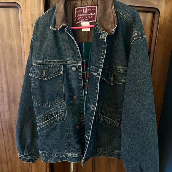 GAP Jackets & Blazers - Vintage GAP Denim Jacket - Barn Jacket - Flannel Lining - Leather Collar